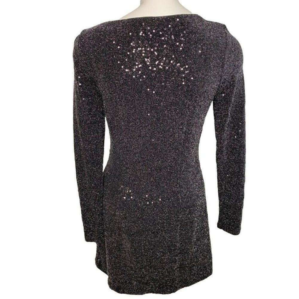 Express Black Sequin Long Sleeve Fit & Flare Mini‎ Dress Sz XS - Picture 4 of 8
